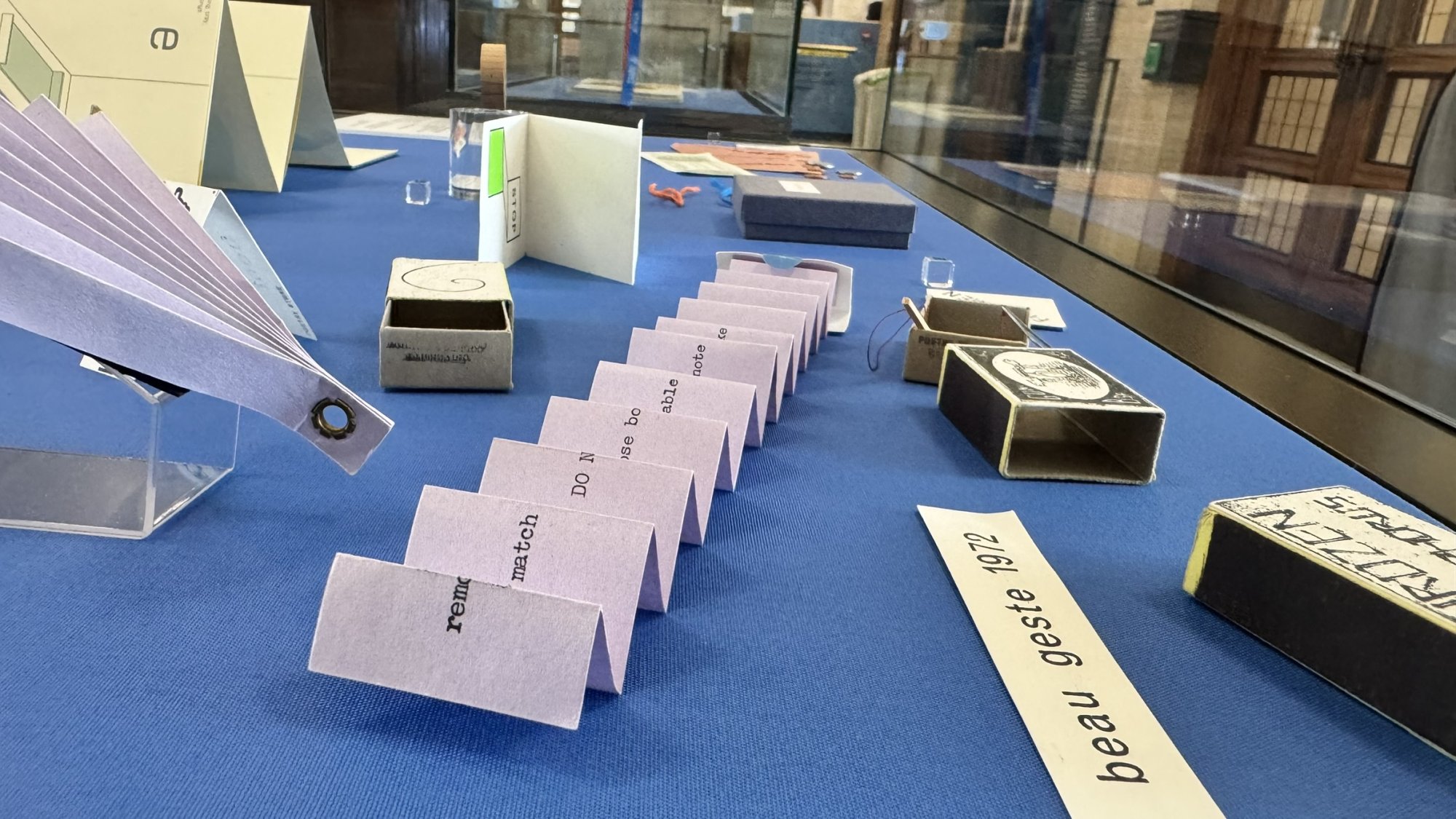Small scale book binding paraphenalia from the exhibition Spineless Wonders and 60 years of Small Press at UCL - Senate House Library. Photo credit: Christos Fotelis